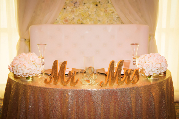 Glamorous wedding sweetheart table