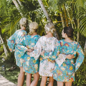 Tropical getting ready robes for the bride and bridesmaids - perfect for a destination wedding on Maui!