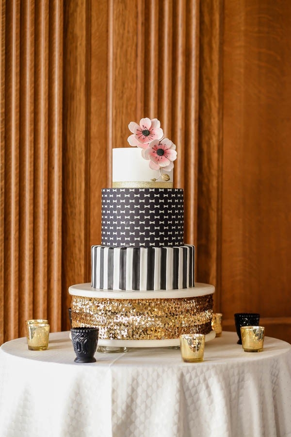 Bow tie polka dot and striped modern wedding cake
