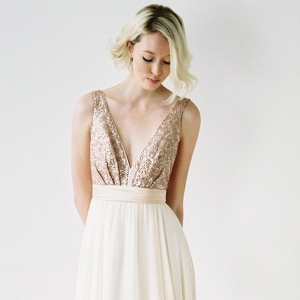 rose gold sequin wedding dress with bow