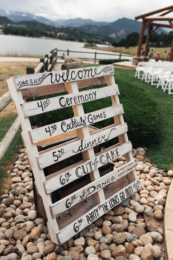 Wood pallet made into a wedding timeline sign