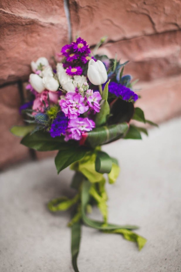 Beautiful purple mountain wedding bouquet