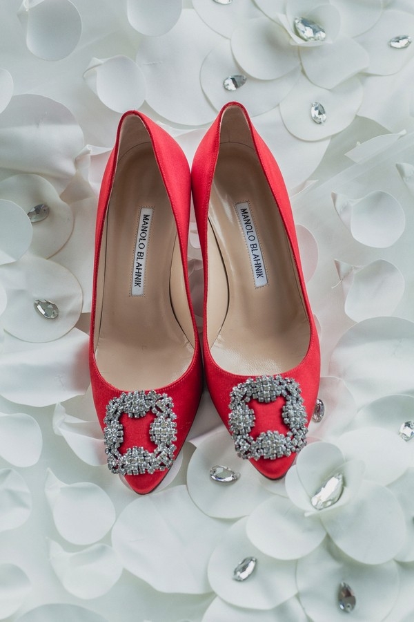 Coral Manolo Blahnik wedding shoes