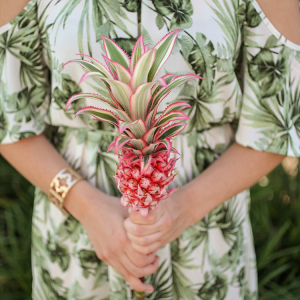 Tropical bridesmaid dress and bouquet