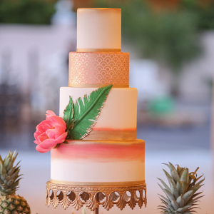 Tropical metallic wedding cake