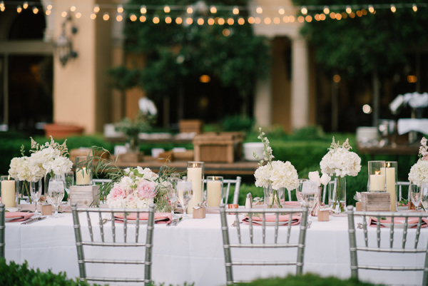 Pink and silver outdoor wedding reception