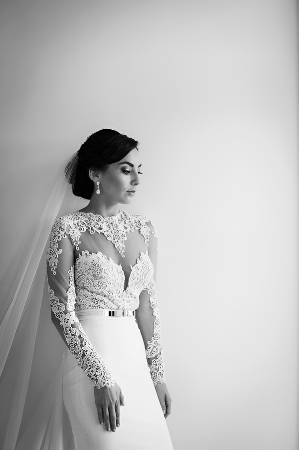 Romantic illusion lace long sleeved, two piece wedding dress