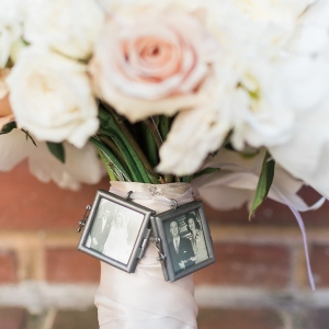 Bouquet charms with heirloom black and white photos