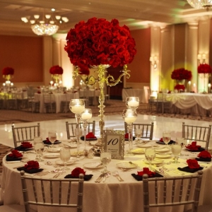 St. Regis Monarch Beach ballroom set up for red rose themed wedding