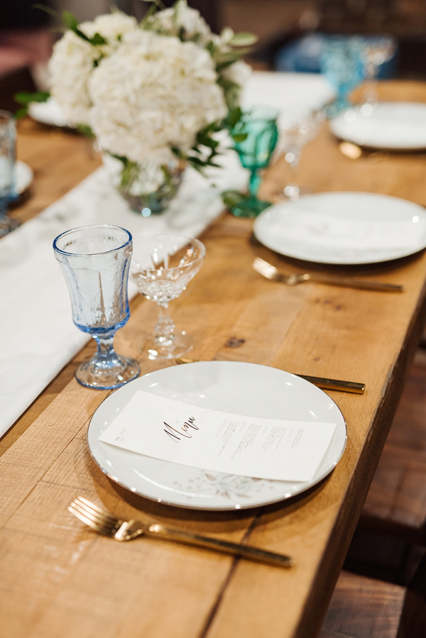 Simple place setting on farm table