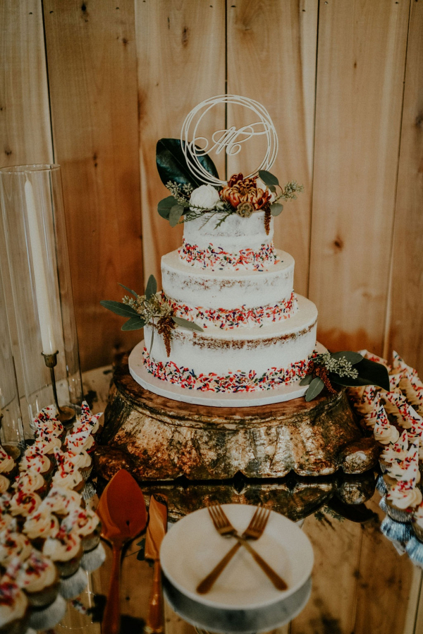 Boho wedding cake with sprinkles