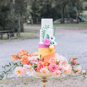 Colorful wedding cake with florals