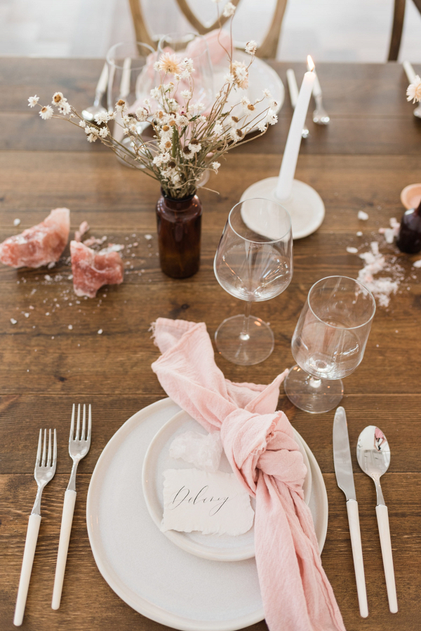 Pink organic wedding tablescape
