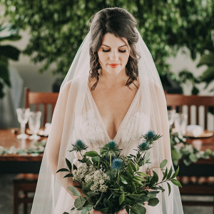 Greenery and thistle bridal bouquet