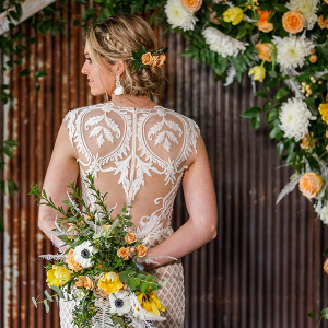 Illusion lace back wedding dress