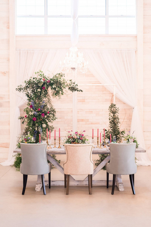 Romantic barn wedding tablescape