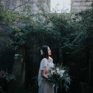 Bride in abandoned building