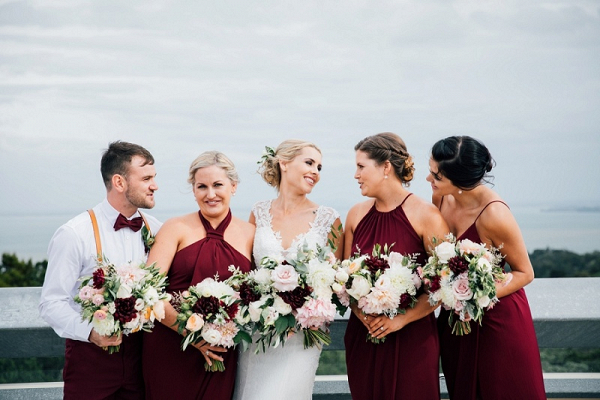 Maroon bridal party on Paper & Lace