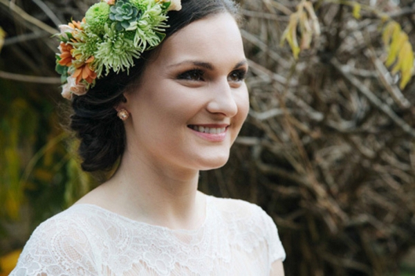 Bride With Green And Orange Flowers