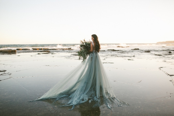 Bride With Dramatic Blue Gown