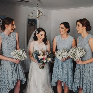 Bride With Bridesmaids In Pale Blue