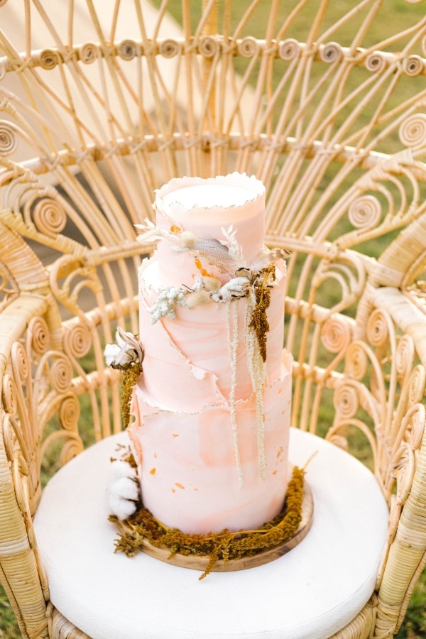 Peach marble boho wedding cake