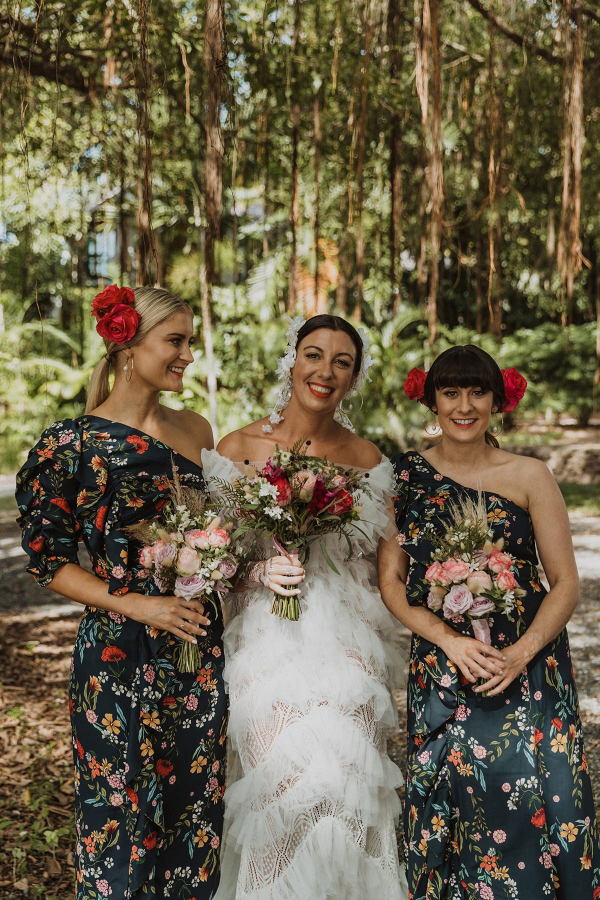 Floral printed bridesmaid dresses
