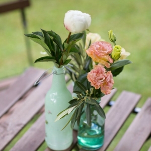 Green Bottles With Flowers