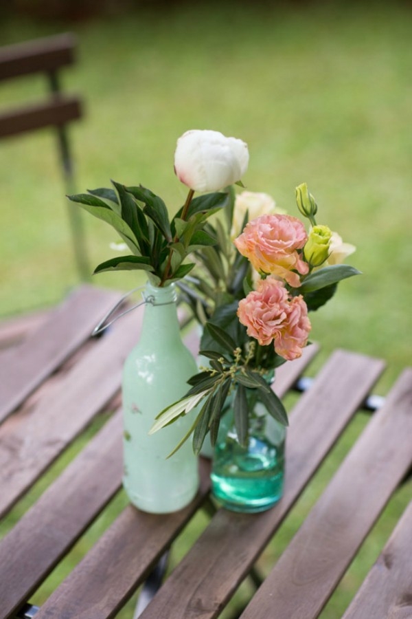 Green Bottles With Flowers