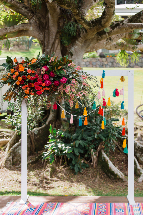 Colorful tassel wedding backdrop
