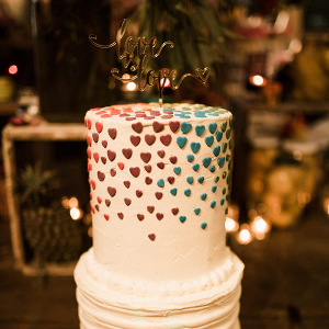 Rainbow heart wedding cake
