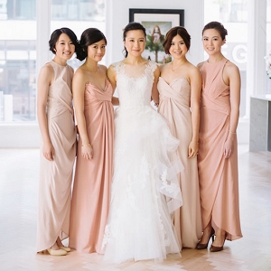 Bridesmaids In Mismatched Pink Dresses