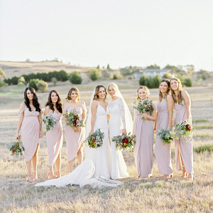 Bridal party in light taupe dresses