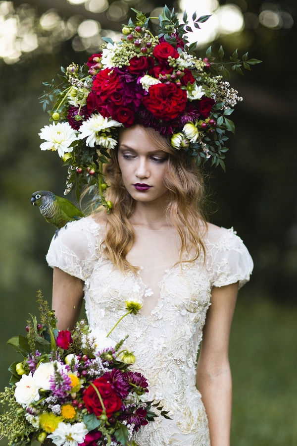 Bold Floral Hairpiece Of Red & White