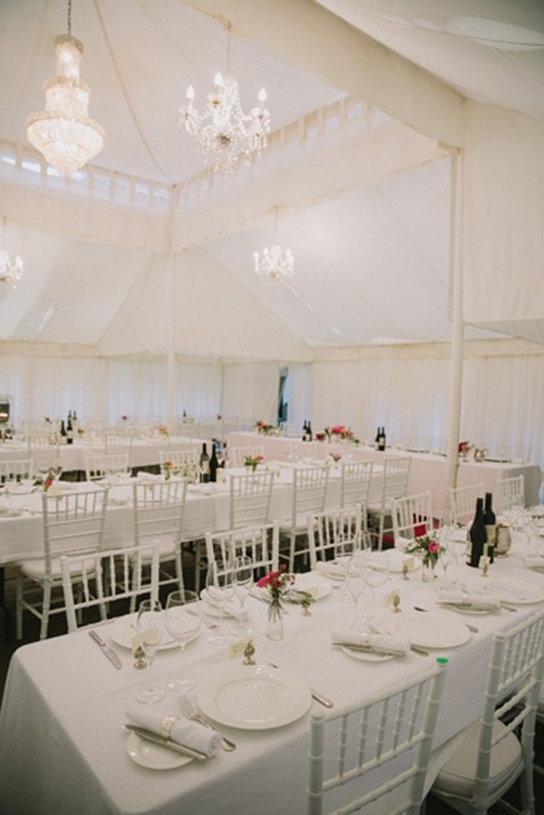 White Wedding Reception With Long Tables