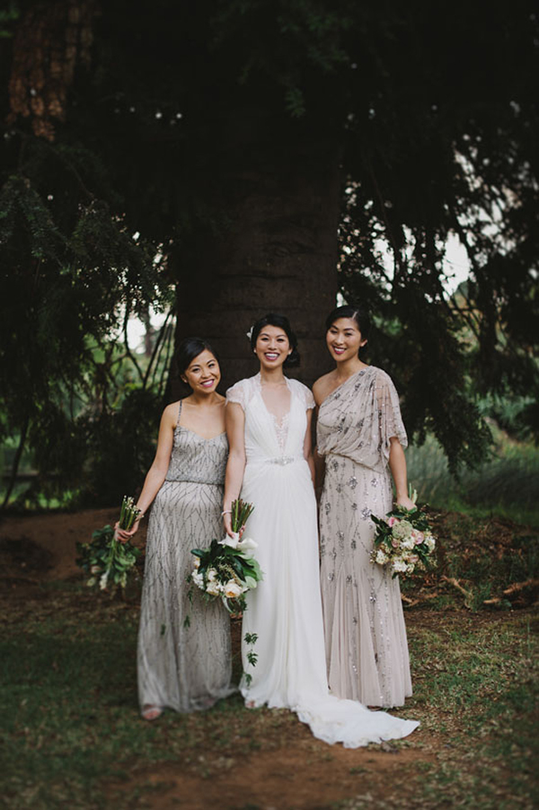 Bride With Bridesmaids In Taupe Gowns