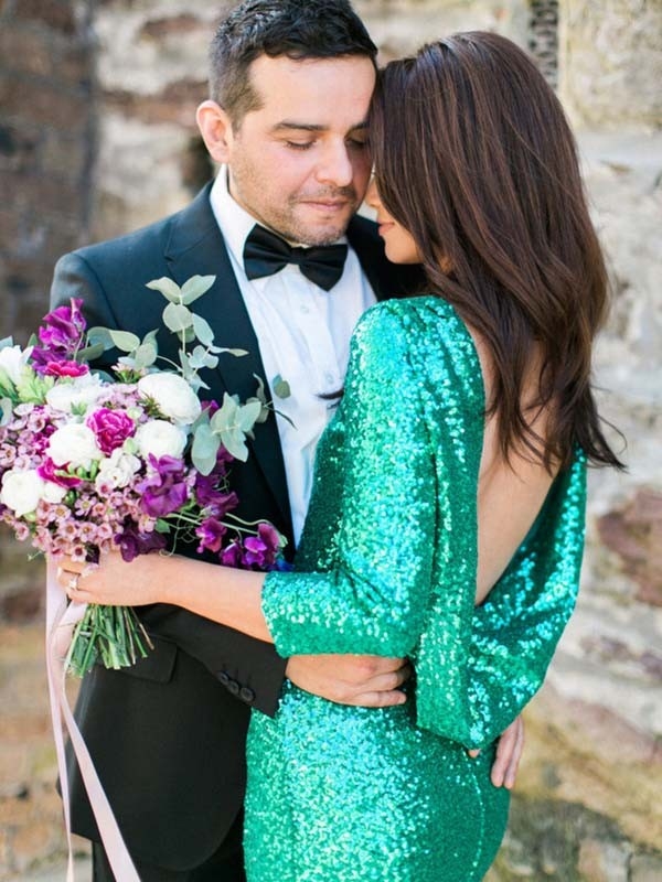 Engagement Photo With Jade Green Sequin Dress