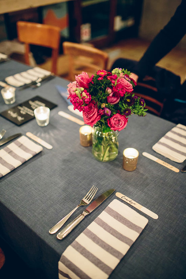 Blue Table Linens With Pink