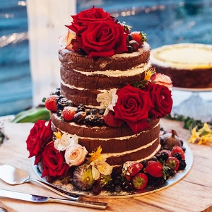 Naked Wedding Cake With Red Roses