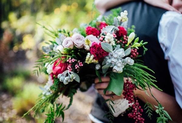 Bright Bouquet With Roses And Dusty Miller