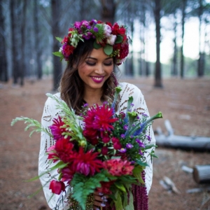 Bohemian Bride With Ruby Red Bouquet