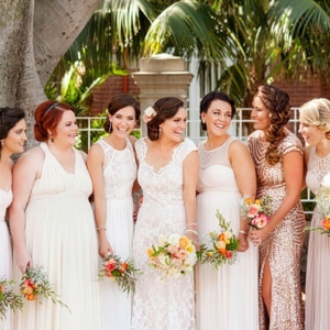 Bride & Bridesmaids In Peach Dresses