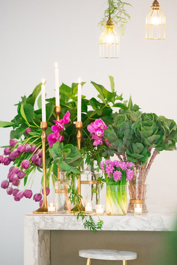 Brass Candlesticks With Orchid Flowers