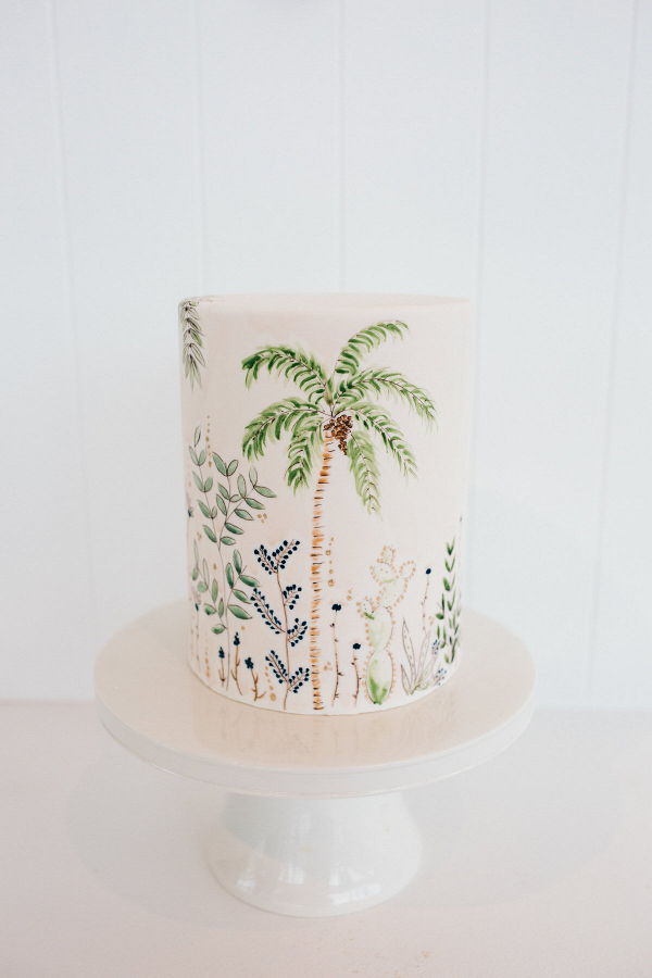 Tropical painted wedding cake