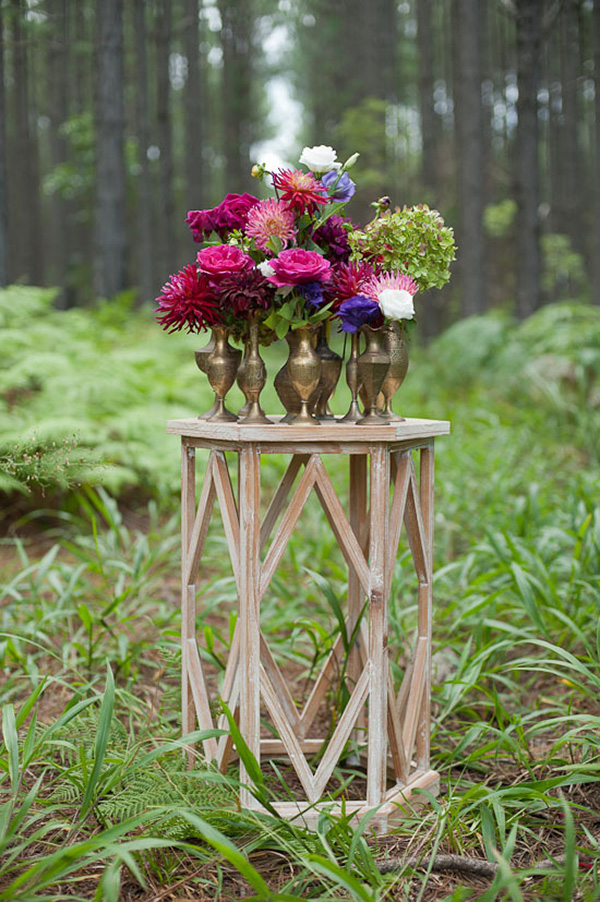 Brass Vases With Jewel Toned Flowers