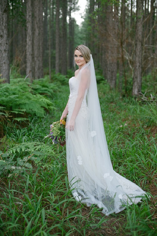 Bride In Forest With Embellished Veil