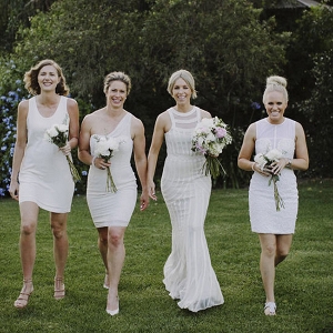 Bridesmaids In Mismatched White Dresses