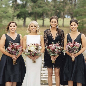 Bridesmaids In Mismatched Black Dresses