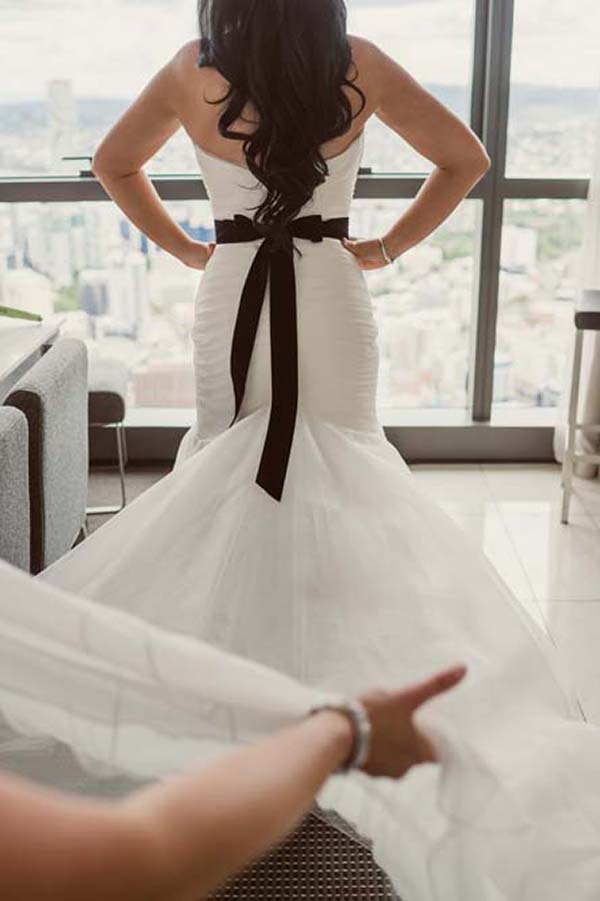 Wedding Dress With Black Bow