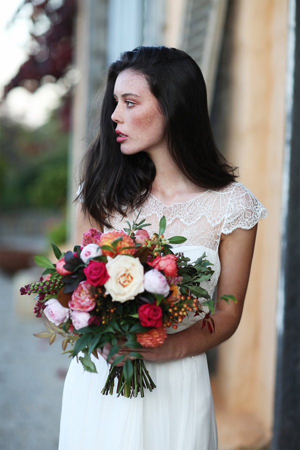 Bride With Colorful Autumnal Bouquet